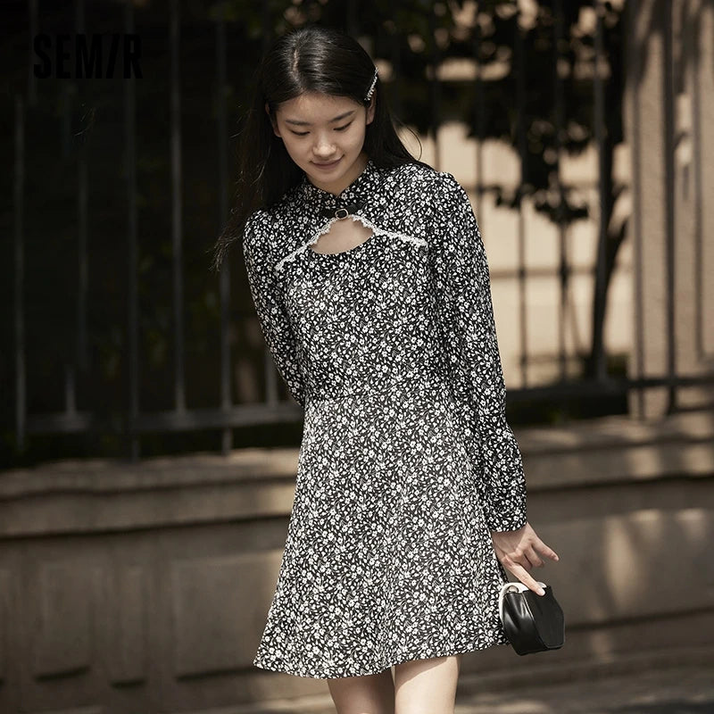 Dress Women Lace Hollow Floral Winter New Romantic Retro Temperament Chiffon Dress