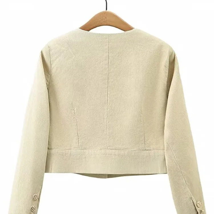 Plus Size Women's Clothing Spring And Autumn Suit Long-Sleeved Short Jacket In Corduroy Fabric And Knee Length Skirt Combination