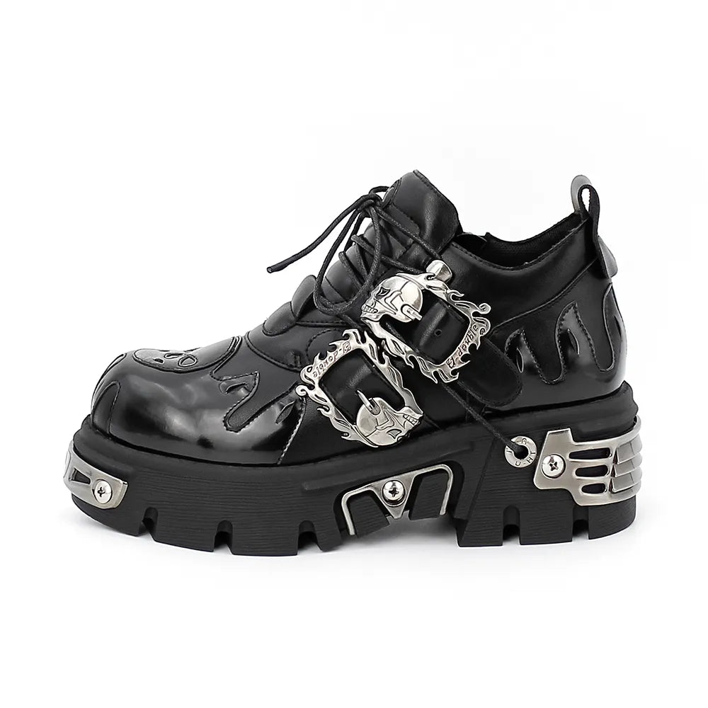 Men and Women Vintage Rock Couple Shoes New Dark Punk Leather Retro Boots Metal Niche Design Unisex Single Platform Shoes