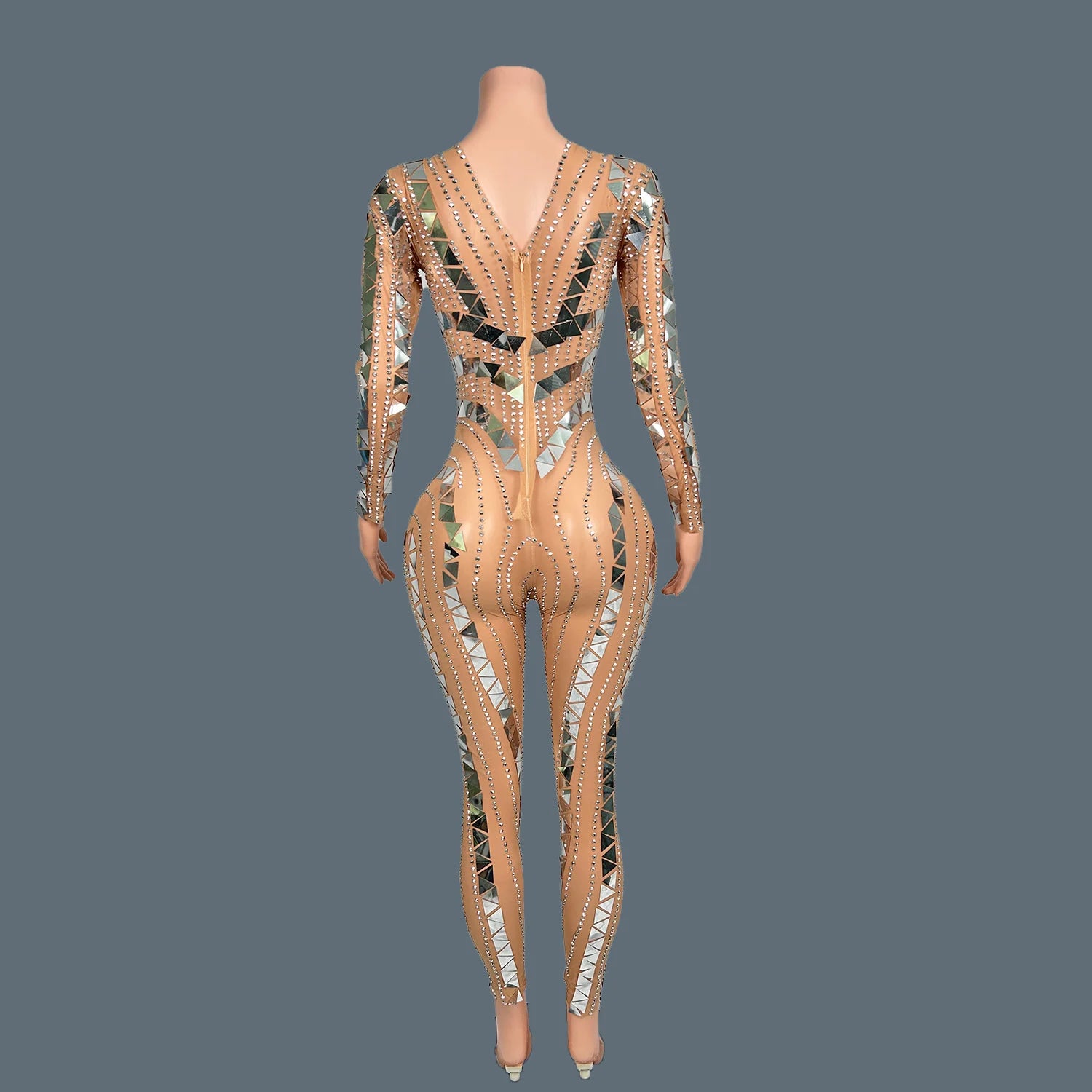 Women Sexy Sparkly Sequins Tight Jumpsuit Female Singer DJ Bar Nightclub Stage Performance Outfit Diamonds Rompers Diaoding