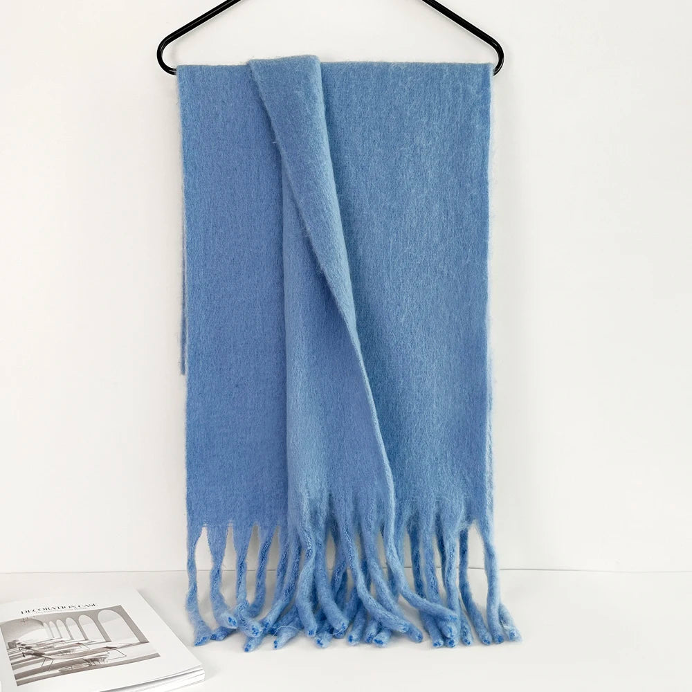 Winter Warm Scarf Women Girl Fashion Solid Color Shawl Stole Faux Cashmere Bandana for Lady 210*40cm Haze Blue
