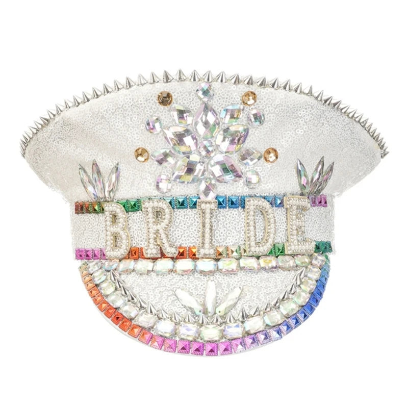 Rhinestones Bridal Hat for Wedding Glittering Fedora Sequin Hat Novelty-Party Hat Holiday Captain Hat for Bridal Shower 57cm