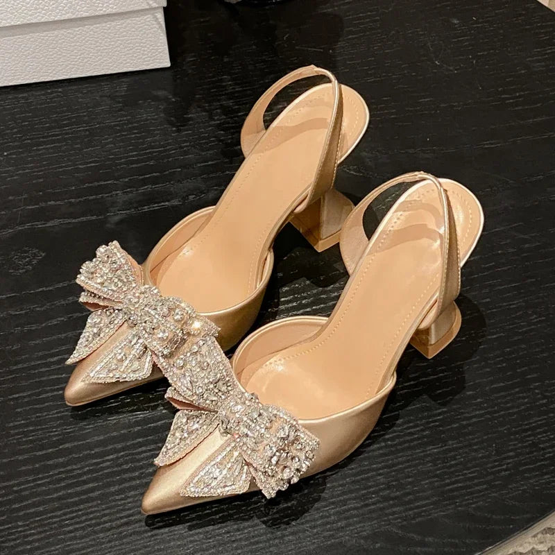 Eilyken Design Crystal Butterfly-knot Women Pumps Street Style High Heels Pointed Toe Shoes Sexy Wedding Party Sandals