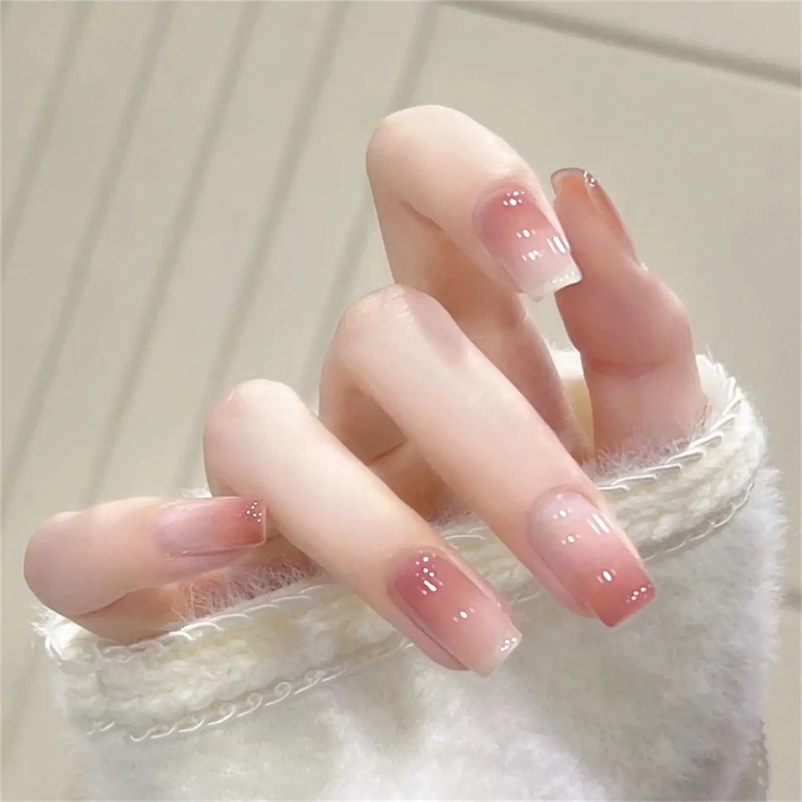 Medium Length Fake Nails 3D Flower Pearl Design Nude Pink Color Press On Nails Ballerina False Nail For Women DIY Manicure 24Pcs