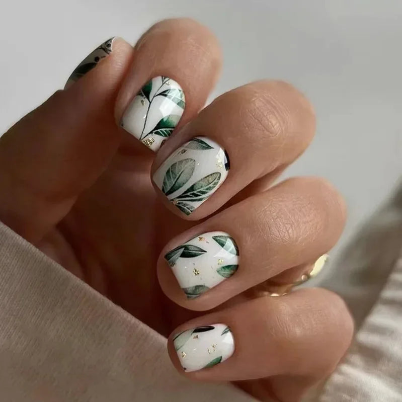 24 peças unhas curtas retrô com design de flores, arte para manicure, unhas postiças rosa, unhas postiças quadradas vestíveis, pontas de unhas com cobertura total