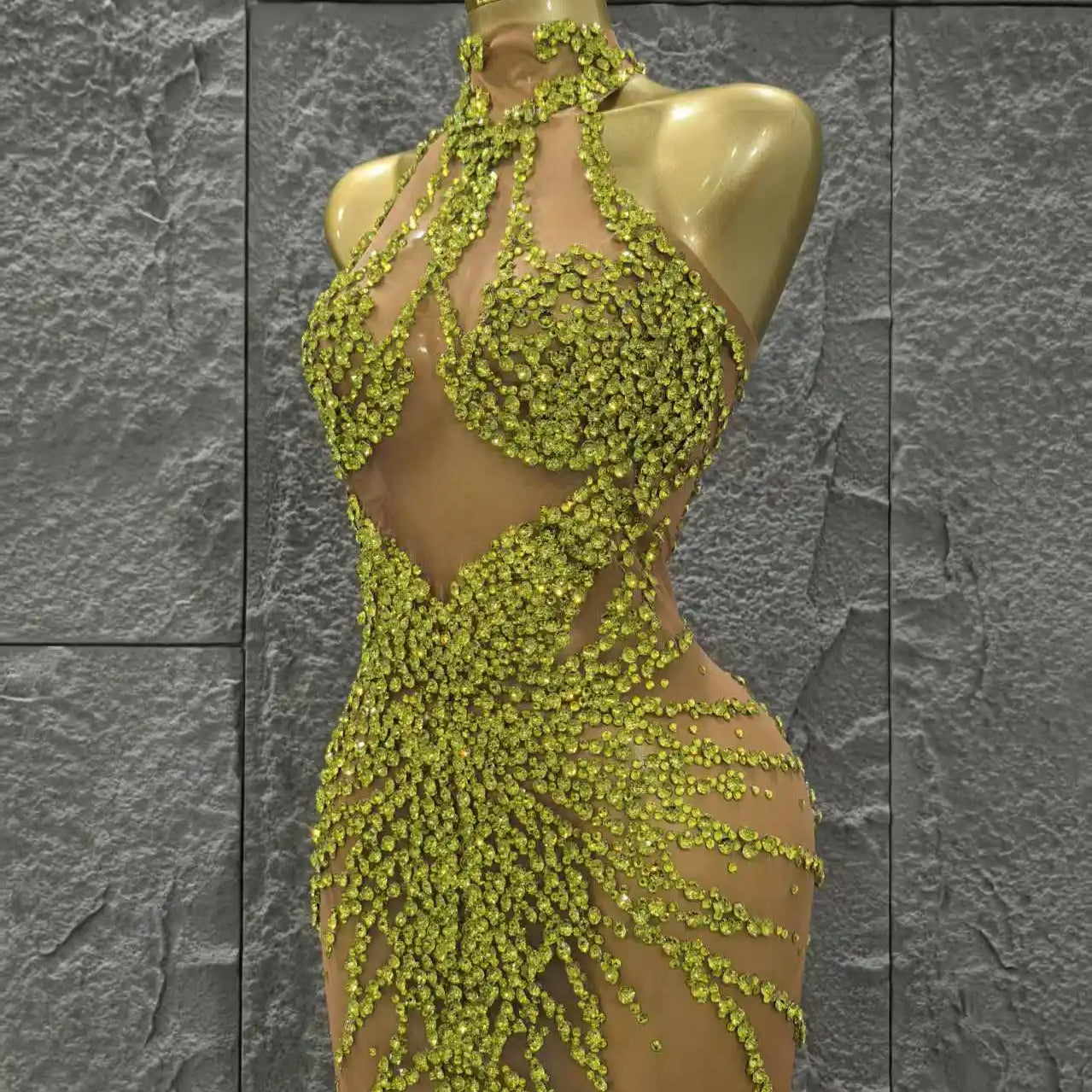 Shinning Crystal Women Sexy Sleeveless Mesh See Thorugh Bodycon Mini Dress Nightclub Party Bar Singer Performance Stage Wear