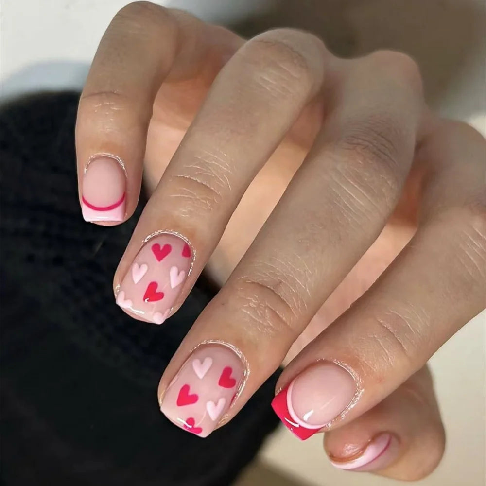 24pcs Flower Full Cover Nail with Pearl Design Mid-length Ballet False Nails Press on Square Fake Nail Tip Wearable Manicure Set