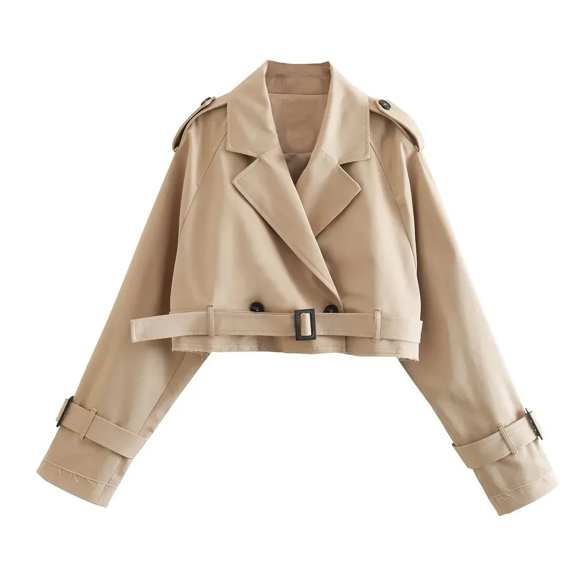 Women Spring Autumn Fashion Slim Jacket Office Lady Simple Casual Short Sweet Solid Double Breasted Jacket Coat Top khaki