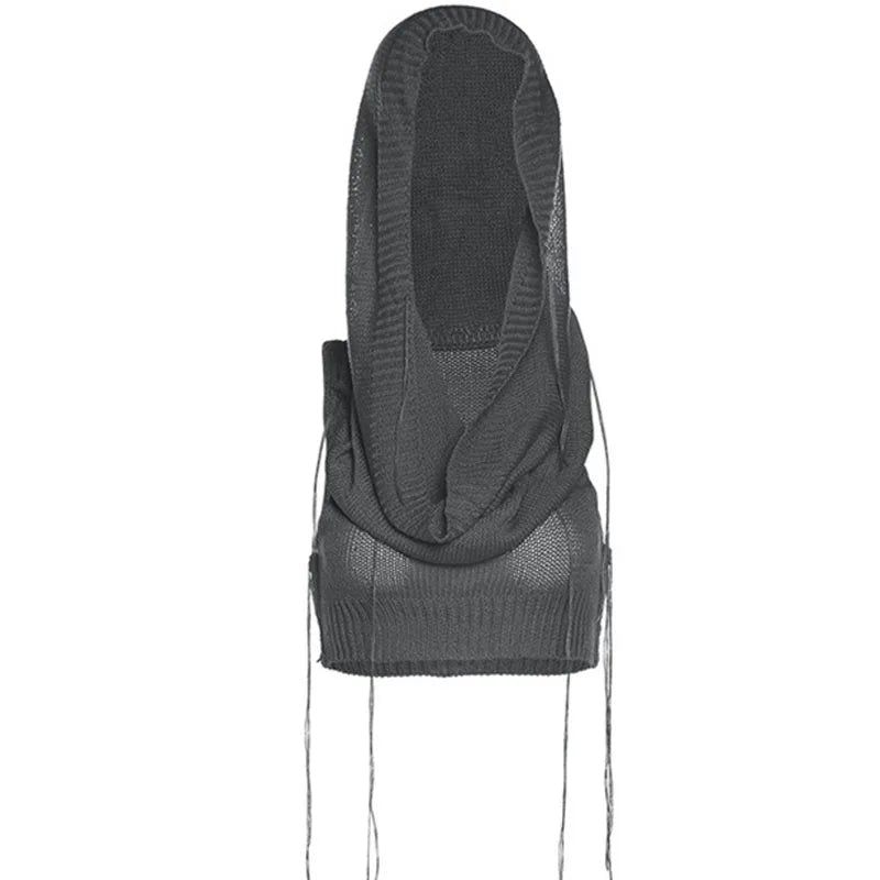 Knitted Y2k Hooded Crop Top Women Summer Sleeveless Off Shoulder T Shirt Top Hooded Tee Street Wear Fashion White Yuqung Dark Grey