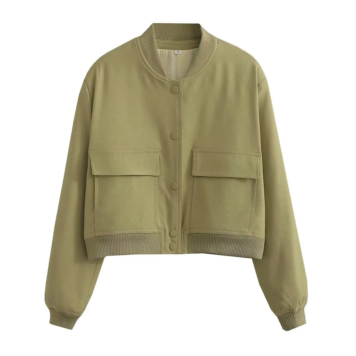 Women Fashion Solid Bomber Jackets Coat With Pockets V-Neck Single Breasted Long Sleeves Female Chic Lady Outfits ArmyGreen