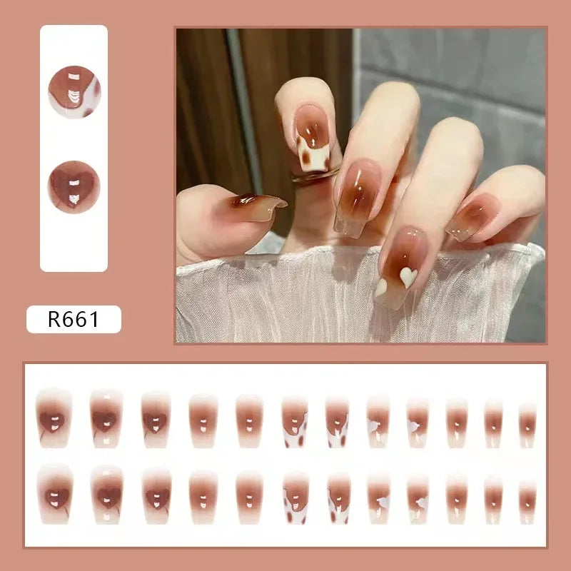 24Pcs/set French Gold Border Nail Elegant&Trendy Wearable Nails for Women Girl New Edition Removable Nail