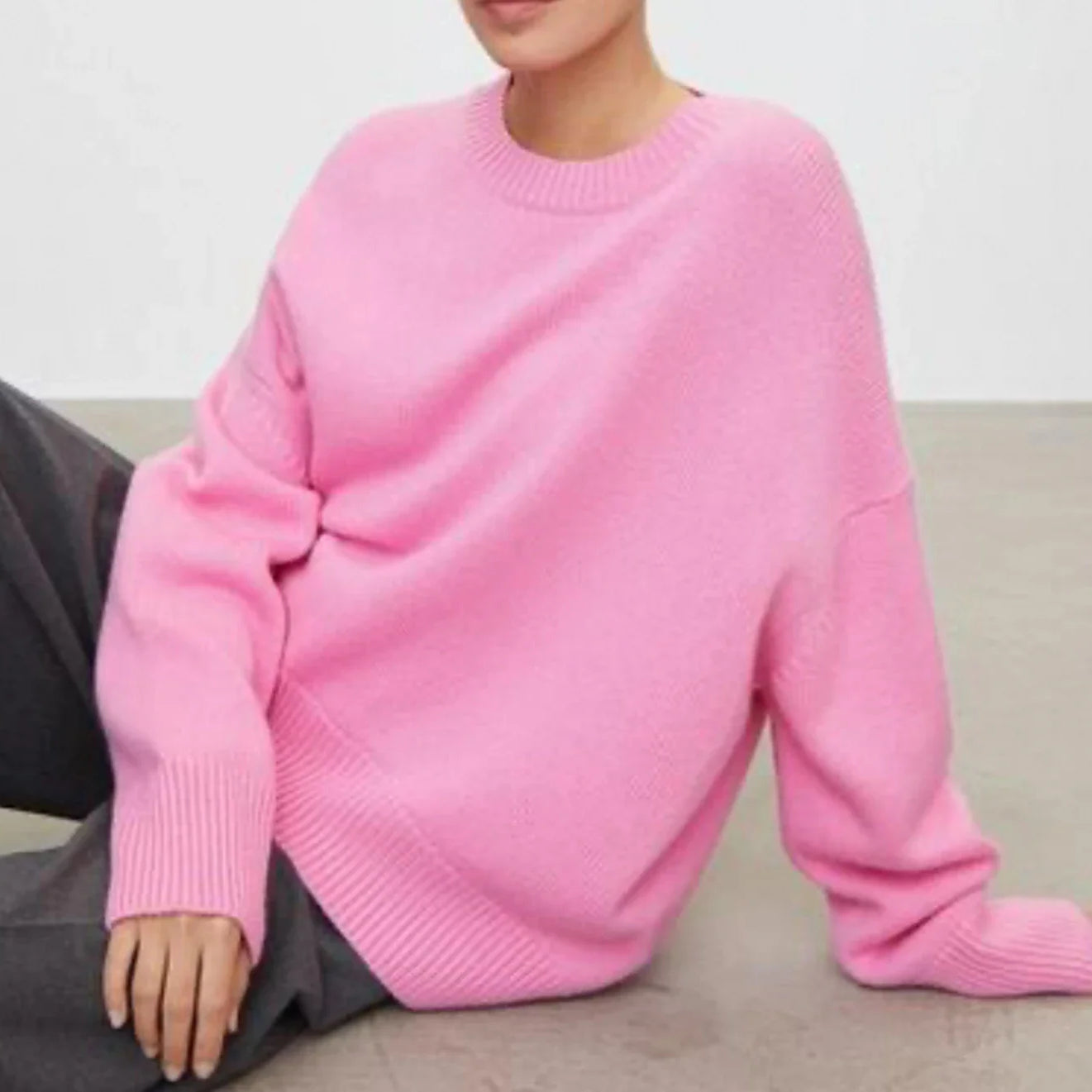 Winter Warm Thick Knit Sweaters Solid Black Sweater Soft Pullover Loose Pullovers Korean Autumn Women Coat O Neck Sweater Jumper Pink One Size