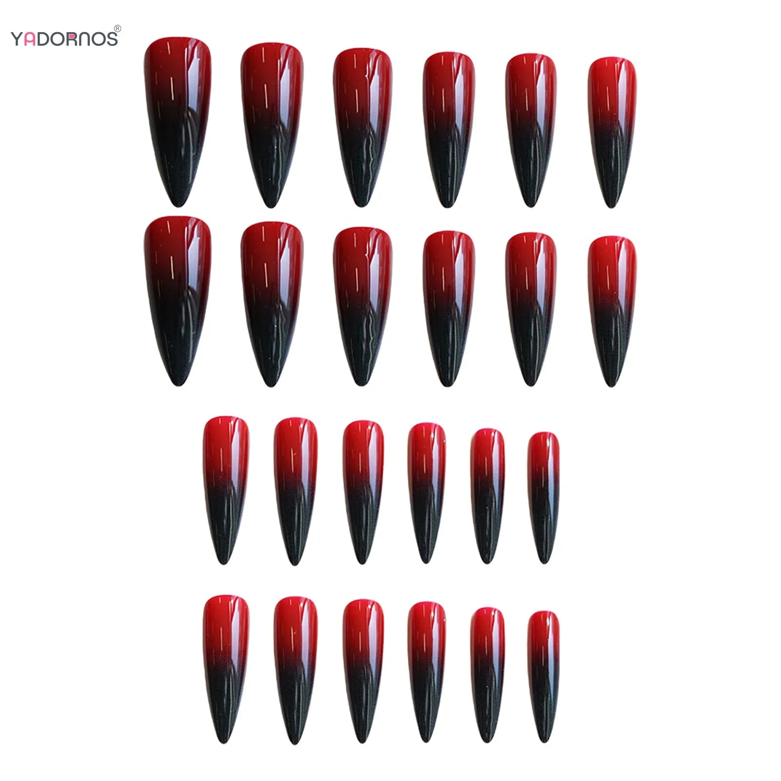 24Pcs Long Stiletto Fake Nails Gradient Red/Black Press On Nails Spicy Girls Charm Manicure Full Cover Stick-on Nail Extension