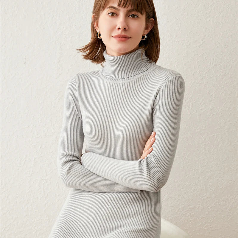 2023 Women's Dress Women's Turtleneck Cashmere Sweater Women's Long Pullover Women's Dress Sweater Knitted Cashmere Sweater