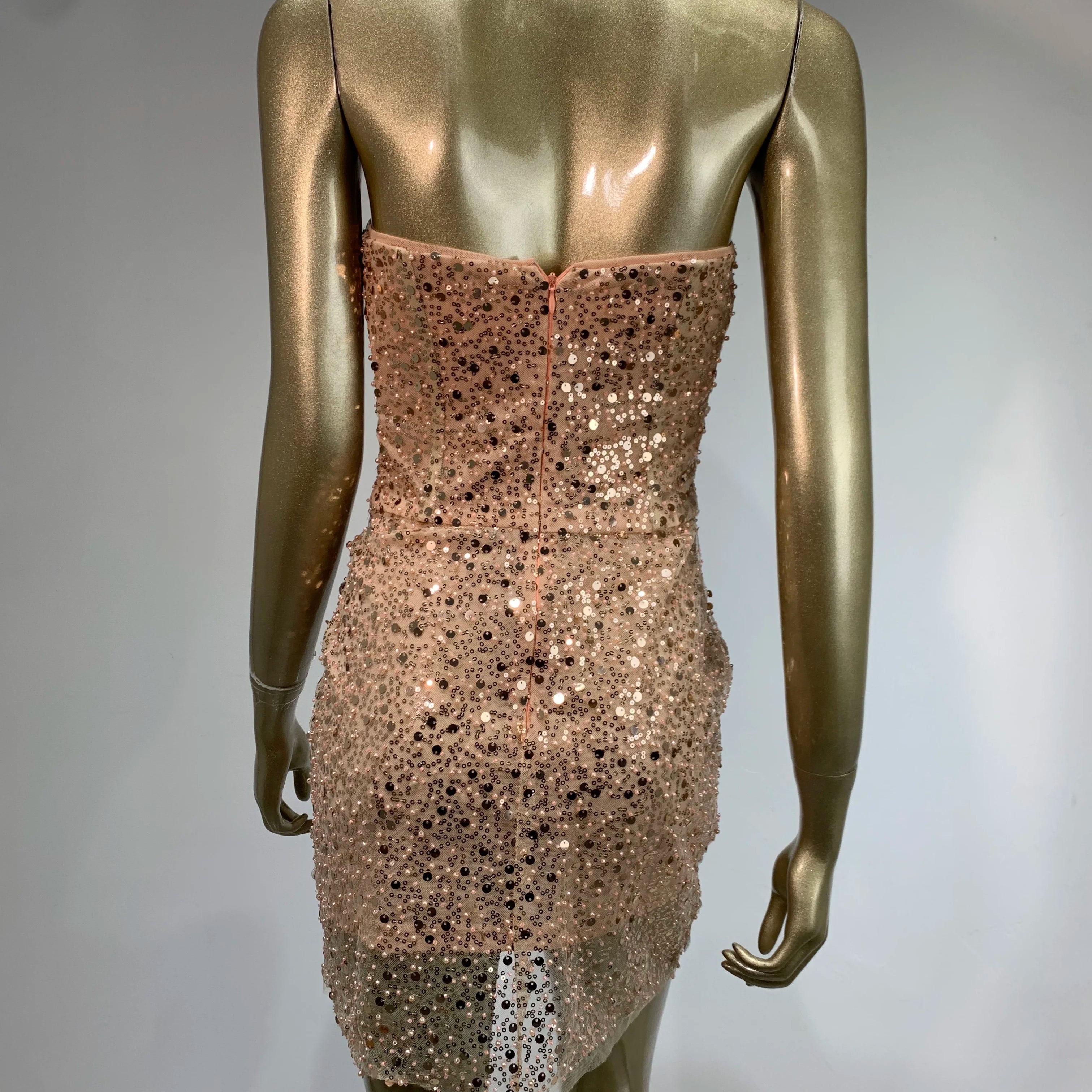 Summer Sexy Strapless Backless Mesh Sequins Diamonds Gold Mini Women Celebrity Dress 2024 Elegant Party Evening Club Vestido