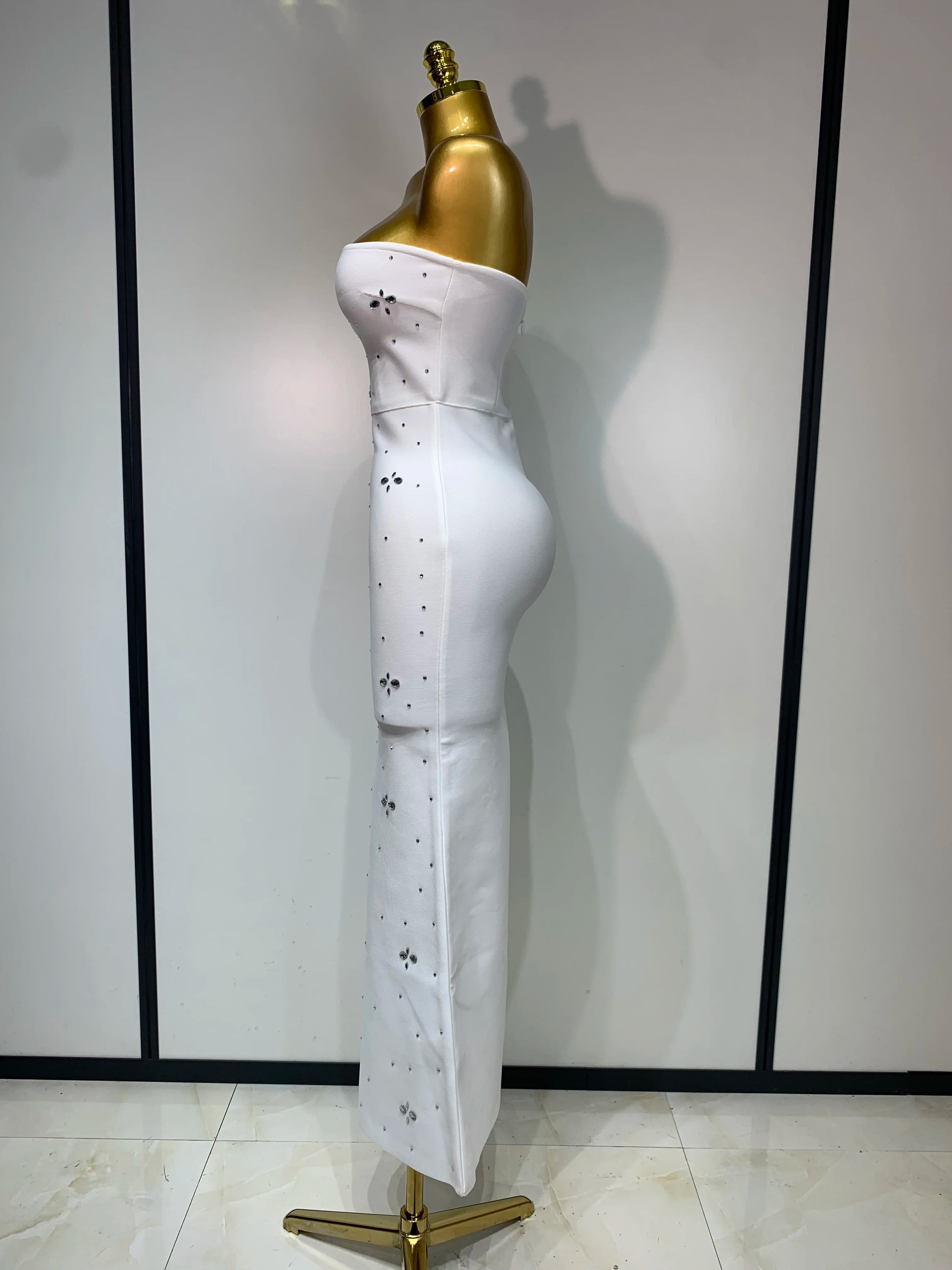 Luxury Rhinestone Sexy Strapless Backless Long Bodycon Bandage Dress 2025 White Elegant Evening Party Birthday Club Dress