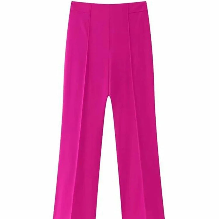 TRAFZA Women's Casual Blazer Chic Outerwear Elegant Flared Trousers Long Sleeve V-Neck Belted Office Commuter Suit Set Rose Trousers-O58