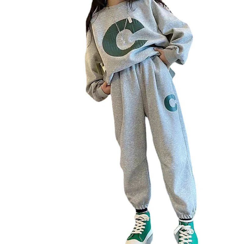 Autumn Girls' Spring Wear Sweater Set Medium and Big Children's Leisure Clothing Suit Girls' Fashion Kids Sports Set