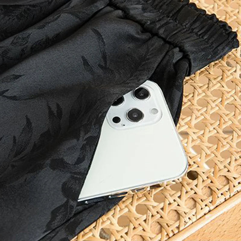 Black Vintage Elastic High Waist Lace Up Wide Leg Loose Women's Pants Korean Fashion Full-Length Pants For Women Spring