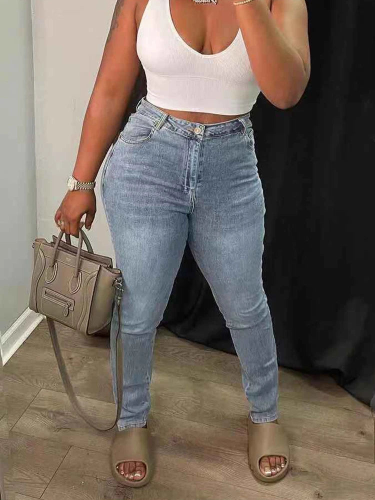 Cut Out Tight Pencil Jeans Women Denim Streetwear High Waist Vintage Wash Skinny Long Trousers Fairycore Grunge Pants