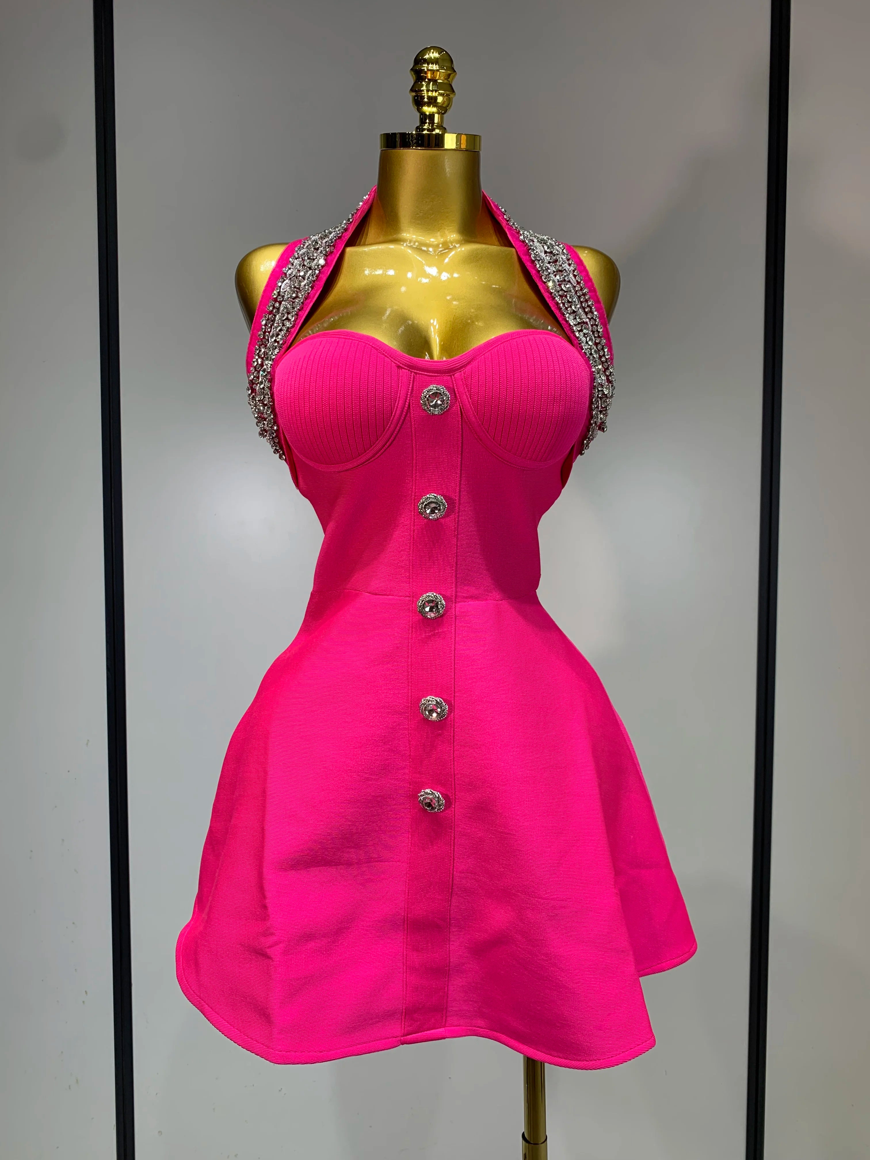 Fashion Women Luxury Party Dress Halter Sleeveless Backless Sparkly Rhinestone Bandage Dresses 2025 Elegant Evening Club Wear