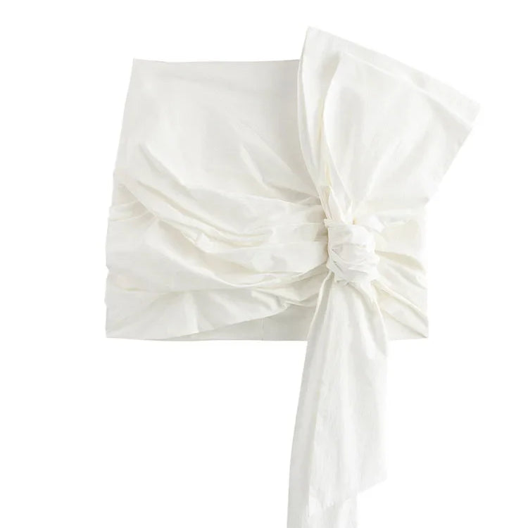 TRAFZA Women Summer Chic Asymmetric Bow Lace-Up Decorate Mini Skirt Female Fashion Solid Back Zipper High Waist Short Skirts Y2K