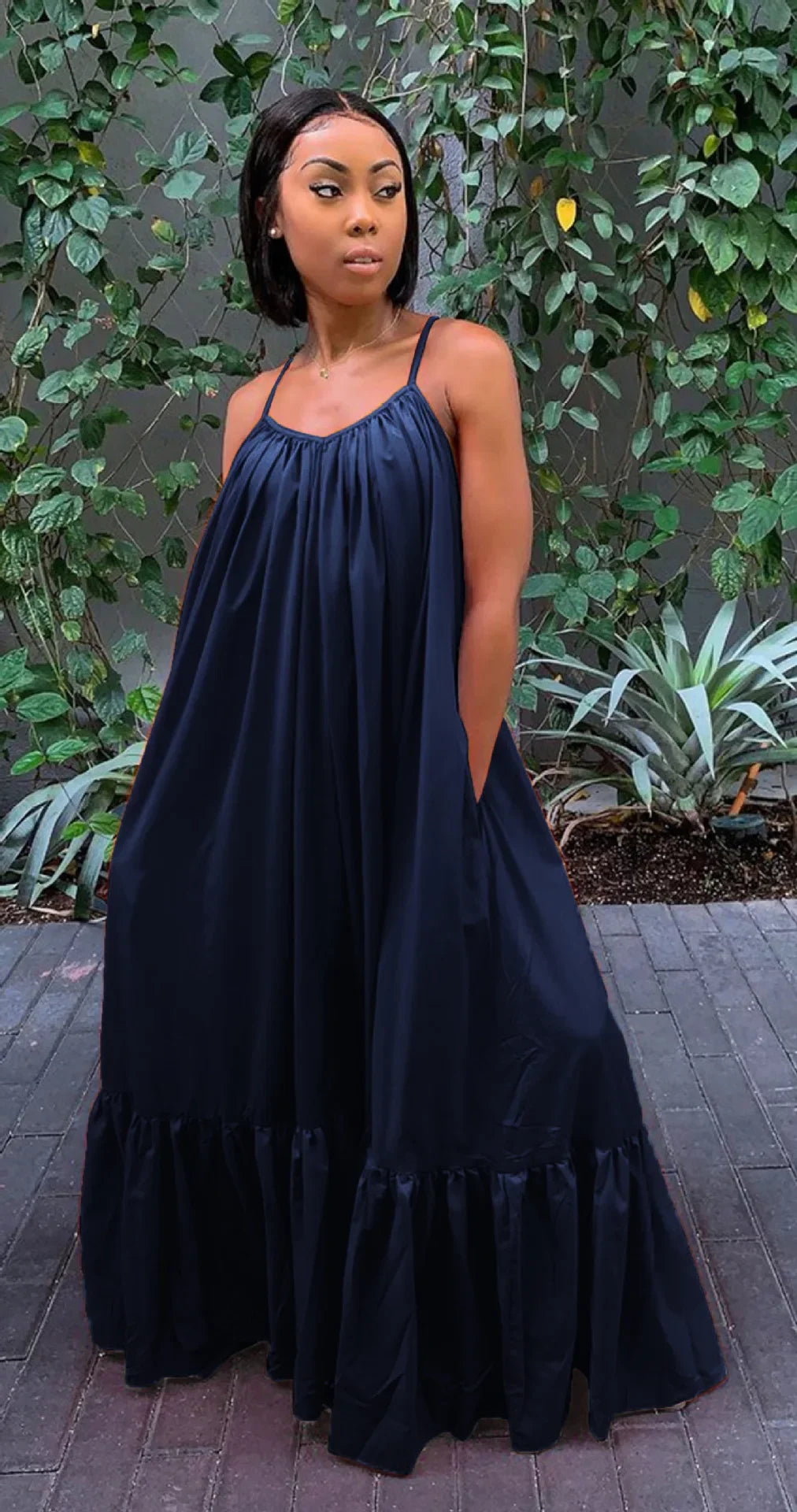 CMYAYA Women Summer Long Maxi Dress Sexy Sleeveless Strap Loose Beach Party Night Club Bandage Female S-5XL Dresses Vestido DEEP BLUE