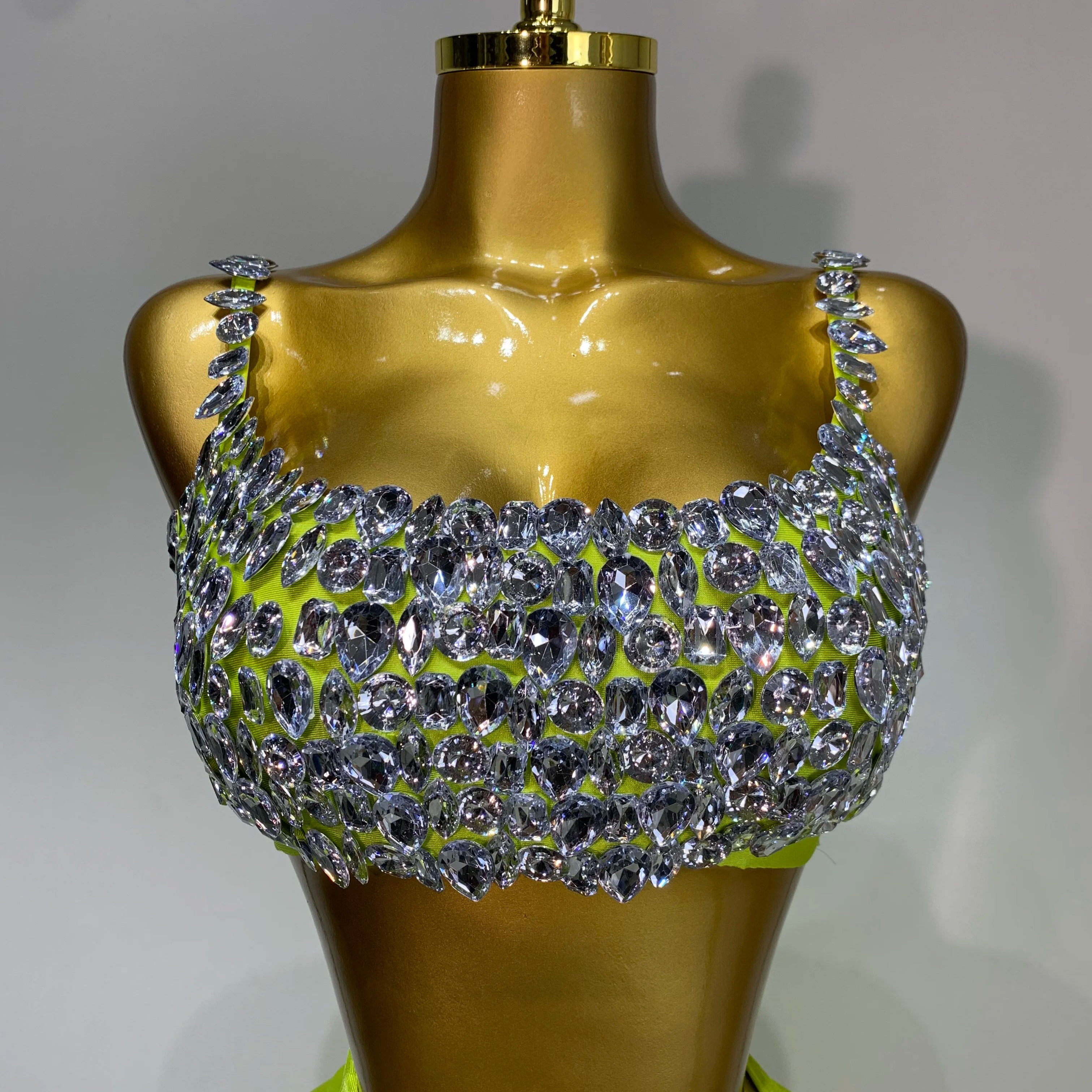 Women Sexy Sparkly Rhinestone Two Pieces Set Stretched Nightclub Skirt Suits Birthday Singer Dancer Stage Performance Costume