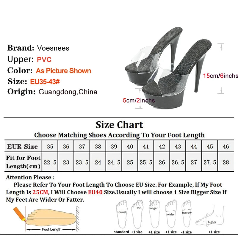 Summer Women Clear Heels Sexy Platform Sandals Slipper 15cm Girls Shoe for Party Club Thin Heels Black Heels Drop Sale
