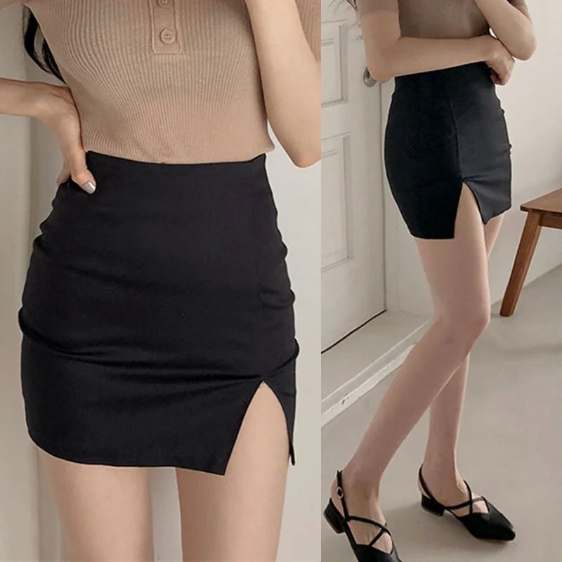 Women Summer Mini High Waist Skirt Sexy Slim Solid Color Female Split Skirt Fashion Pencil Skirt Club