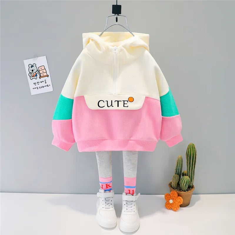 Girls Clothes Spring Autumn Baby Kids Clothing Sets Hooded Casual T Shirt Pants Toddler Infant Tracksuit Children Outfits MC2119-Pink