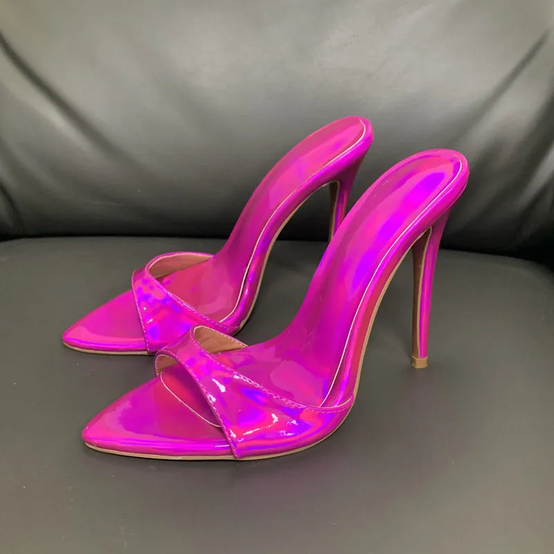 Laser Dazzling Color Sandals For Women Slippers Summer Star Style Very High Heel Shoes Peep Toe Ladies Stiletto Sandals 2025