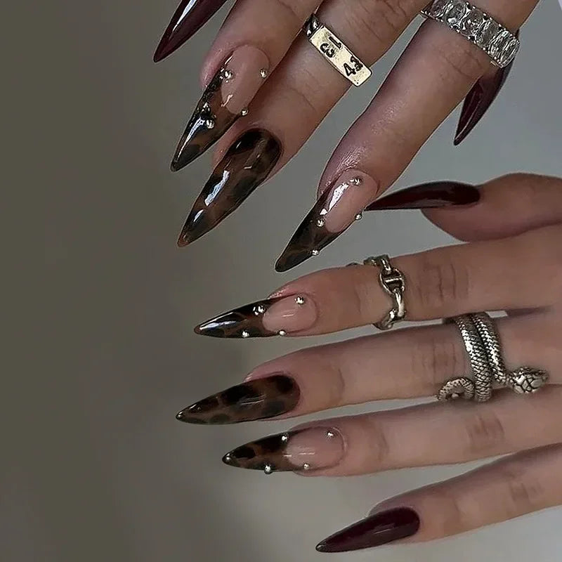 24Pcs Purple Heart Almond False Nails Artificial Simple with Glue French Wearable Fake Nails Full Cover Press on Nails Tips Art