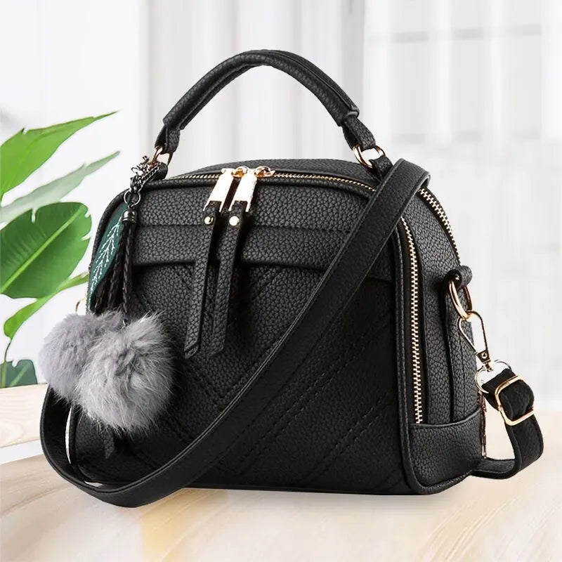 Women Messenger Bags PU Leather Handbag Inclined Shoulder Bag Women Crossbody Handbags Bag Ball Tassel Bag