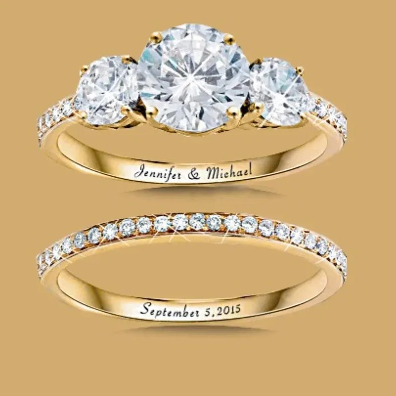 Sparkling Silver Color Cubic Zirconia Wedding Rings Set for Women Elegant Couples Engagement Ring Banquet Party Jewelry Gold Color