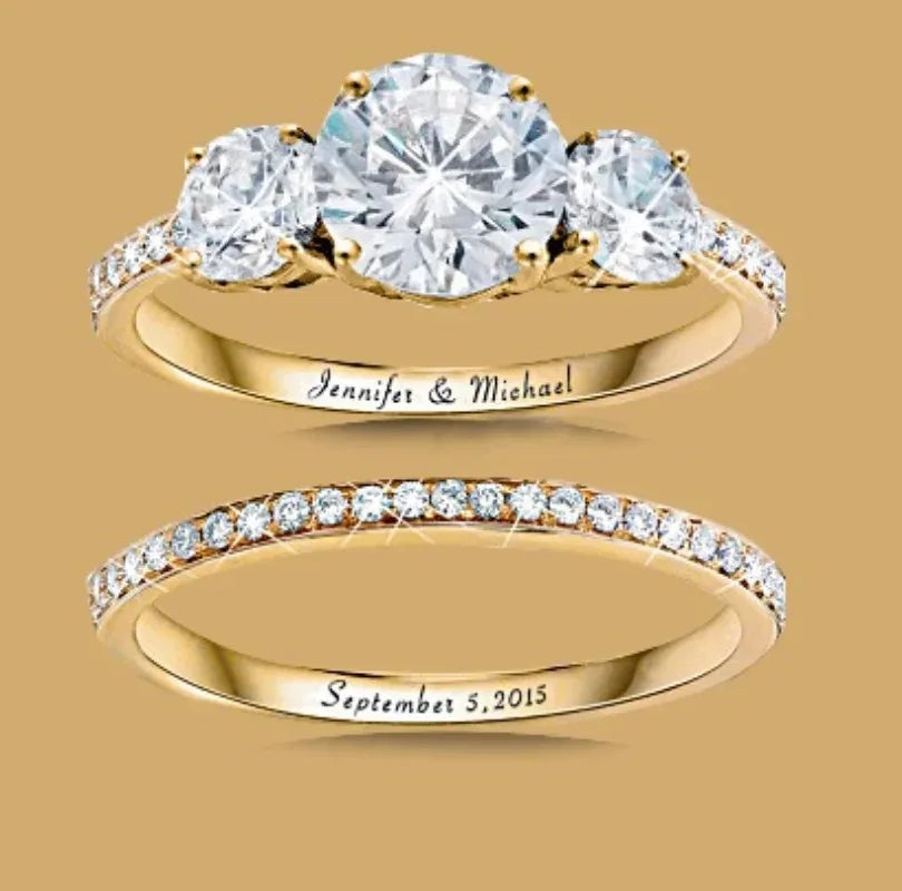 Sparkling Silver Color Cubic Zirconia Wedding Rings Set for Women Elegant Couples Engagement Ring Banquet Party Jewelry Gold Color