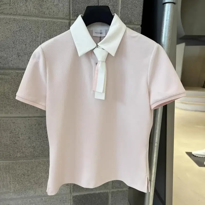 Spring And Summer Golf Clothing Women's Temperament Silk Scarf Short Sleeve Quick-drying Breathable Casual Lapel T-shirt Top SC 03