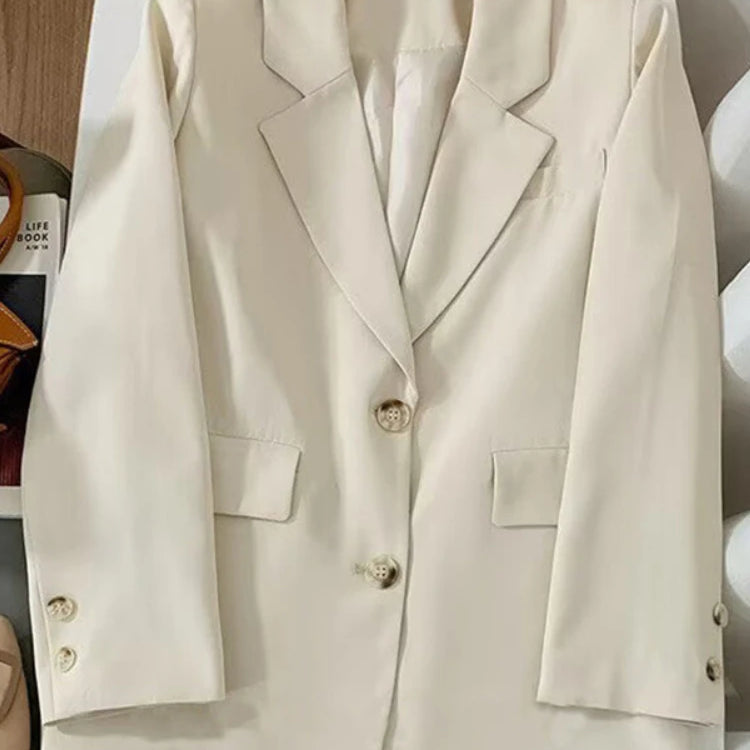 Spring Blazer Women Casual Loose Coat Long Sleeved Top Elegant Jackets Outwear for Office Lady Women Official Clothing beige