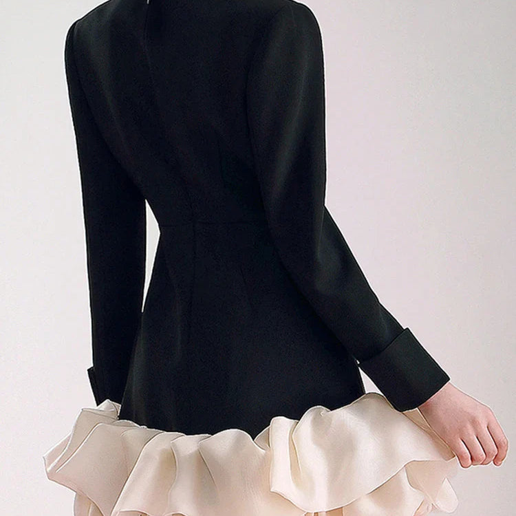 TWOTWINSTYLE Colorblock Patchwork Diamonds Elegant Dresses For Women V Neck Long Sleeve High Waist Spliced Organza Dress Female