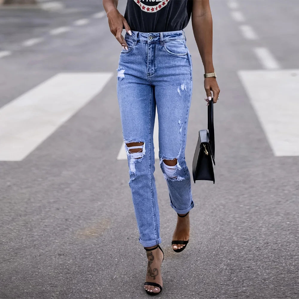 Elastic distressed leggings jeans Blue