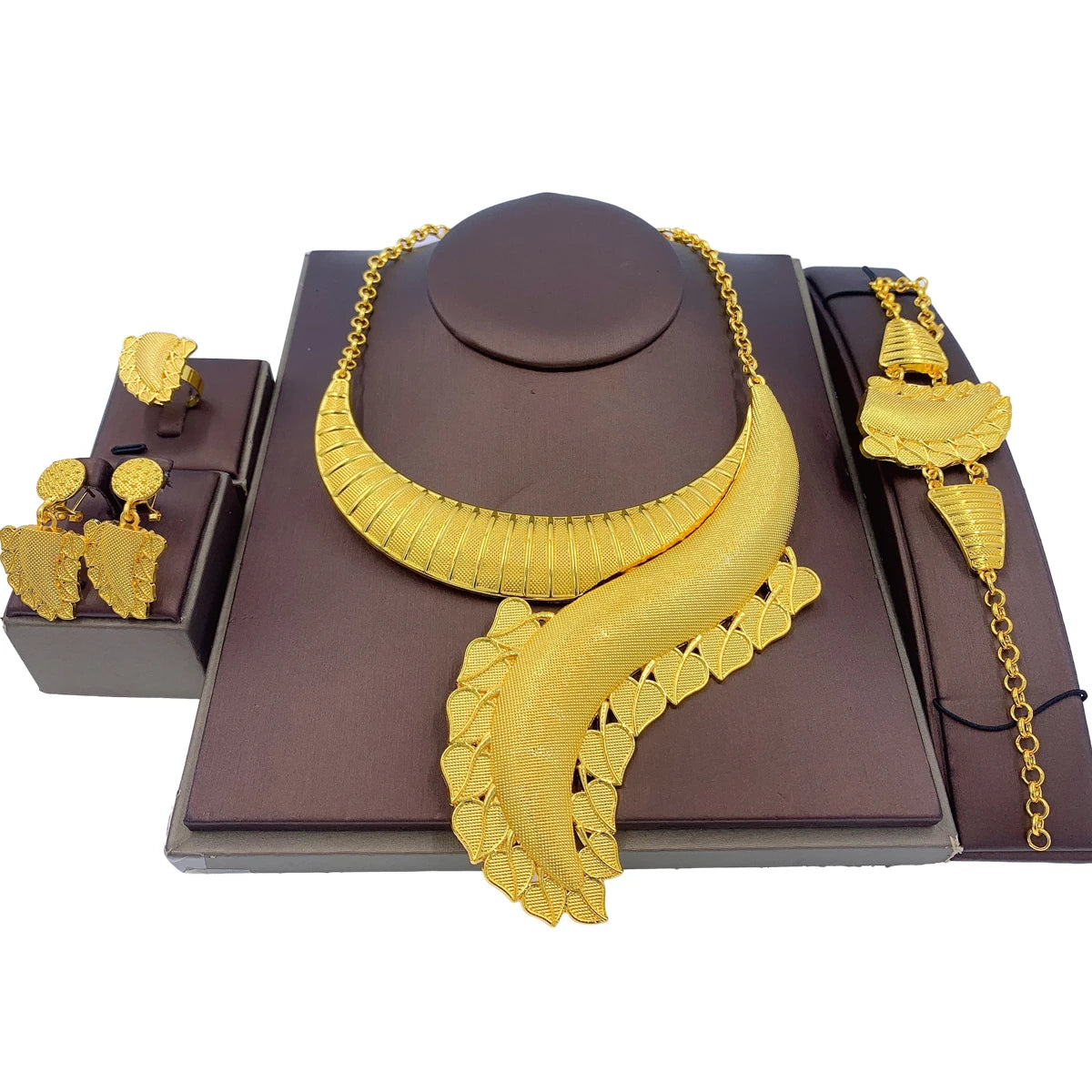 Dubai Gold Plated Jewellery for Women Luxury Indian Wedding Jewelry Sets Nigerian Bridal Costume Party 24k Necklace Earring LFH-28 Resizable 45cm
