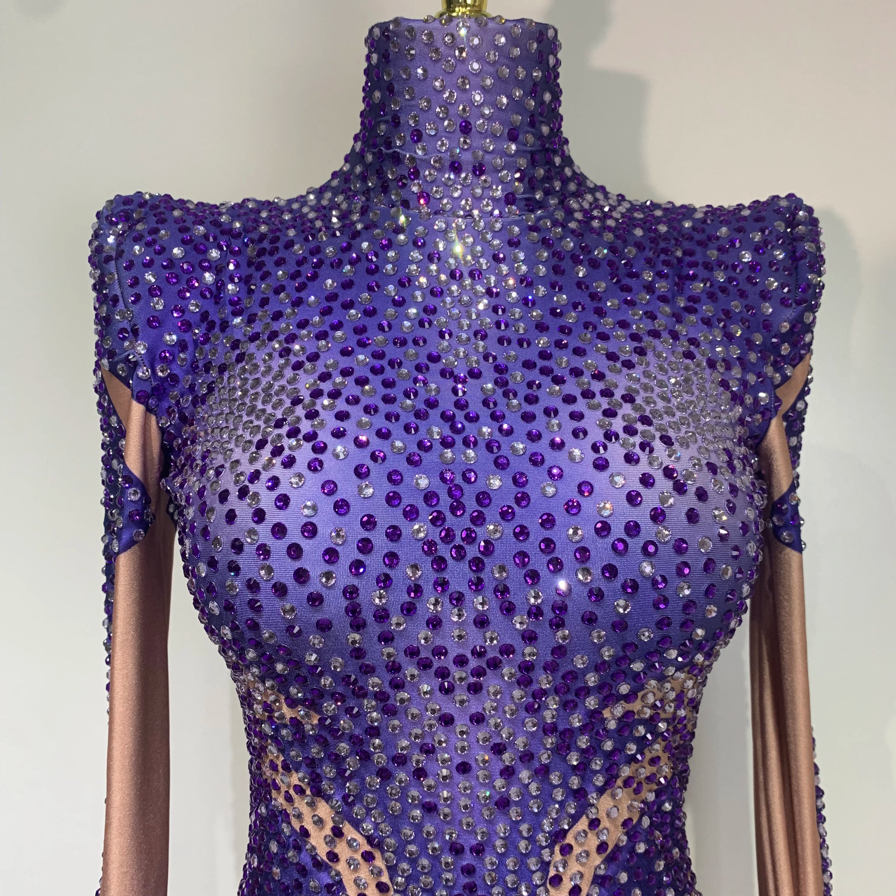 High Quality Luxury Rhinestone Elastic Long Sleeved Bodysuit 2025 Club Singer Dancer Stage Performa Costume Evening Party Outfit