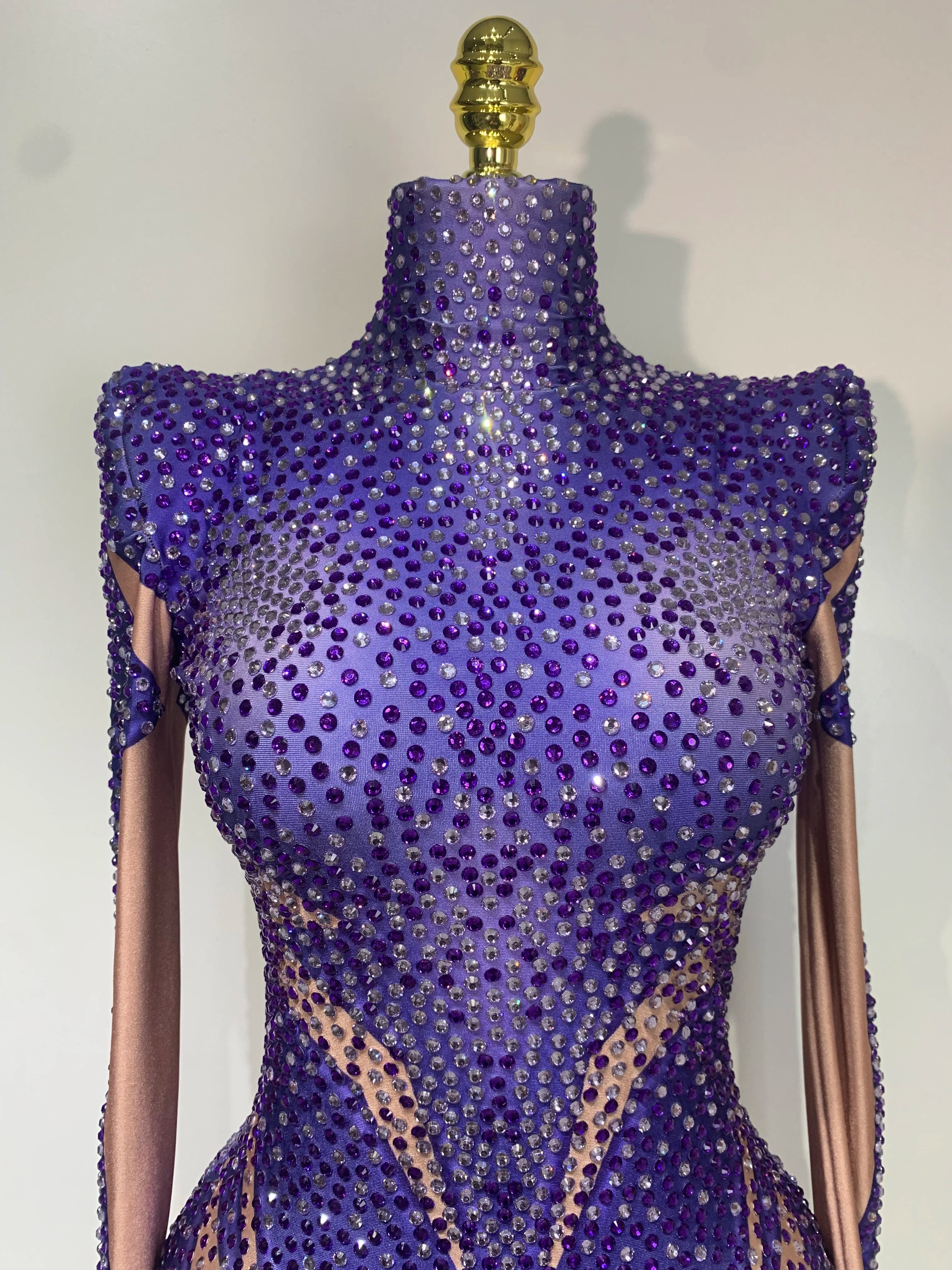 High Quality Luxury Rhinestone Elastic Long Sleeved Bodysuit 2025 Club Singer Dancer Stage Performa Costume Evening Party Outfit