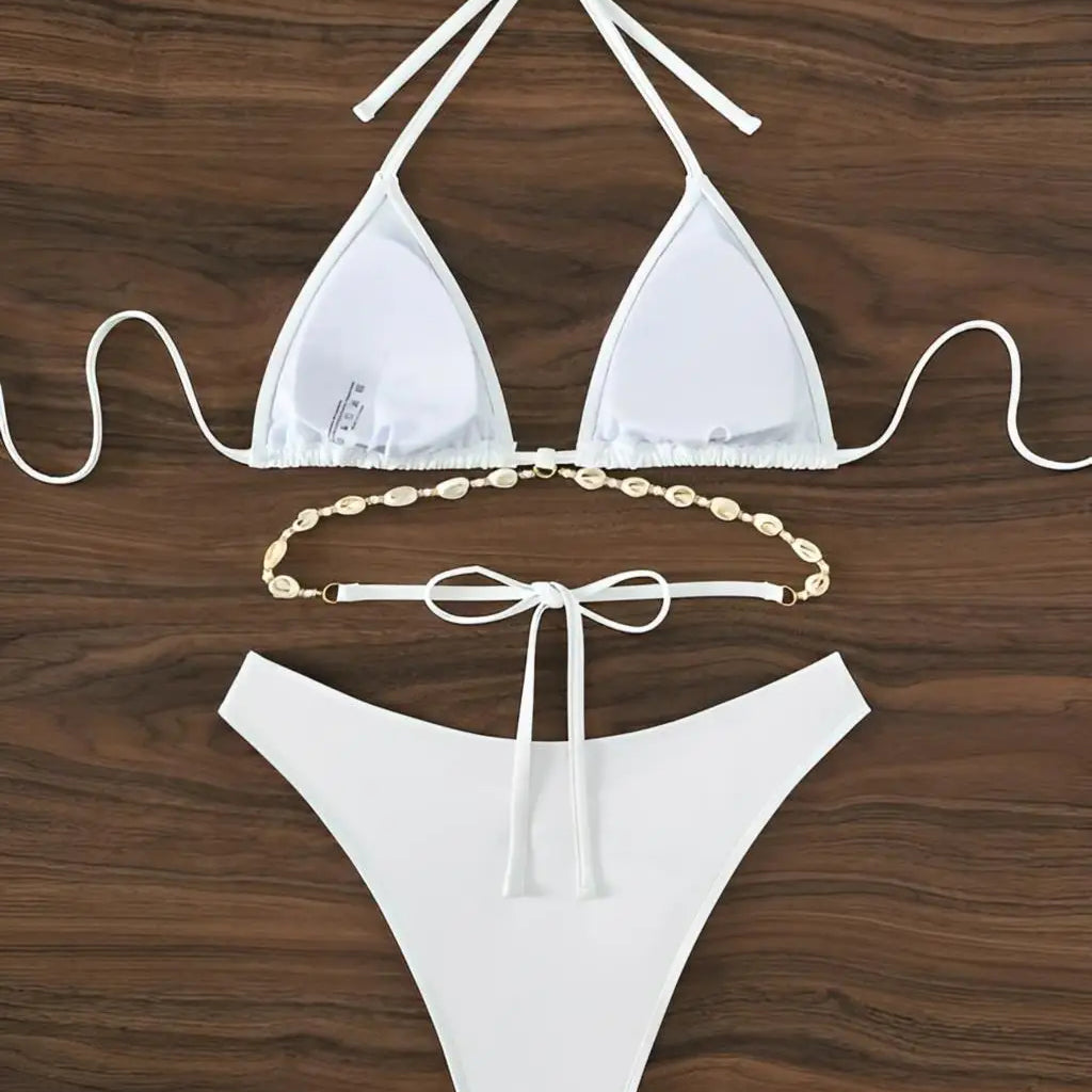 Triangle Bikini Set Decorated With Seashell Swimsuit Women Swimwear Female Sexy Bathers Bathing Swimming Swim Suit Beachwear