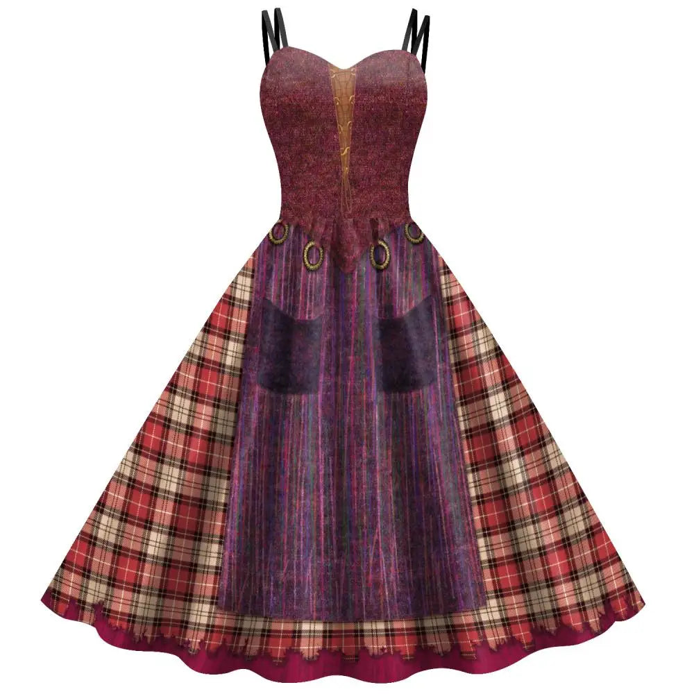 VIP FASHION Hocus Pocus Witch Dress for Women Winifred Sanderson Mary Sarah Sister Cosplay Costume Adult Halloween Classic Dress