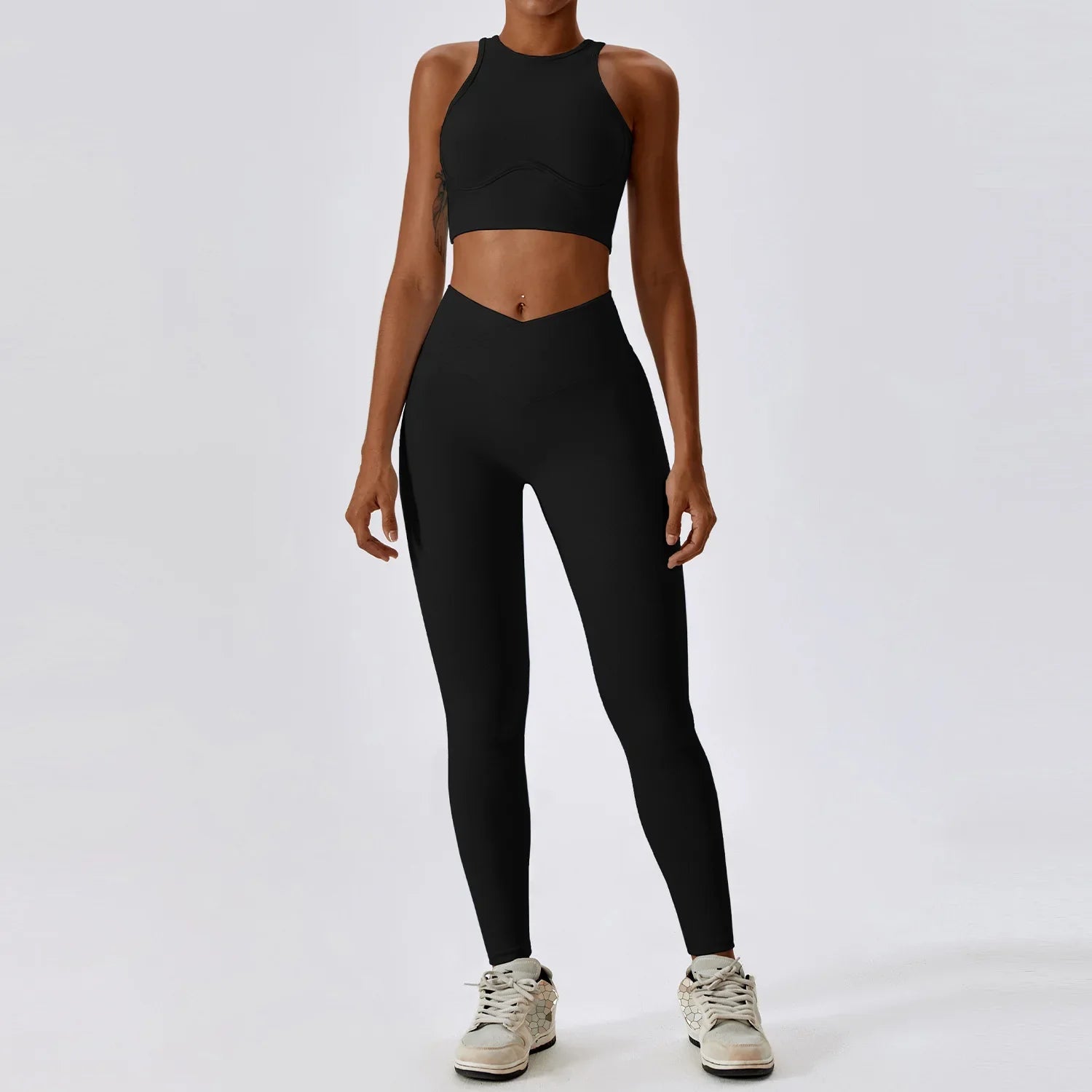 2PCS Seamless Yoga Set Gym Clothes Sportswear Yoga Suits For Women Fitness Rib Tracksuits Sports Bra Gym Leggings Sports Suits Advanced Black Set-4 CHINA