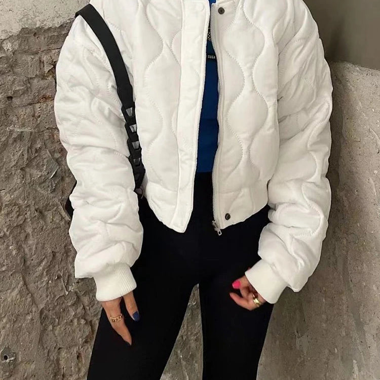 White Women Light Parkas Designed Winter Korean Slim Puffer Coat Casual O Neck Thick Cotton Padded Female Short Jacket