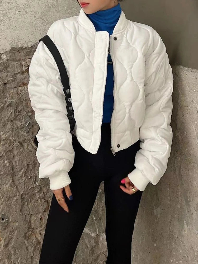 White Women Light Parkas Designed Winter Korean Slim Puffer Coat Casual O Neck Thick Cotton Padded Female Short Jacket