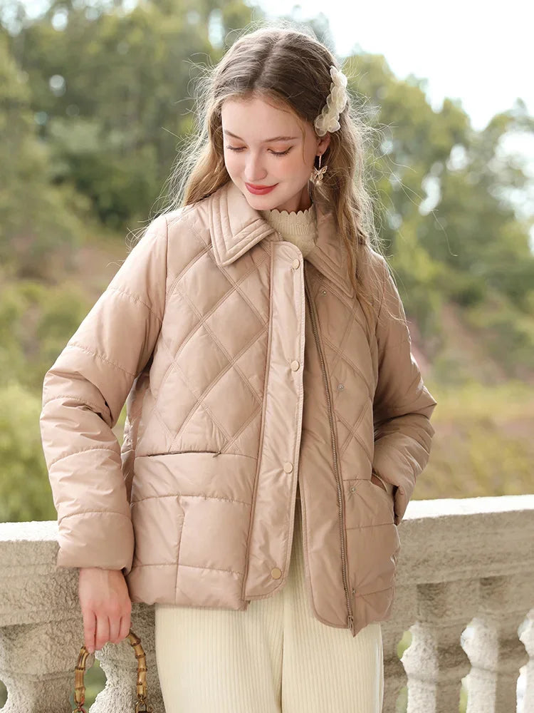 Lapel Argyle Light Women Quilted Coats Winter New Short Loose Windproof Warm Cotton-padded Jacket