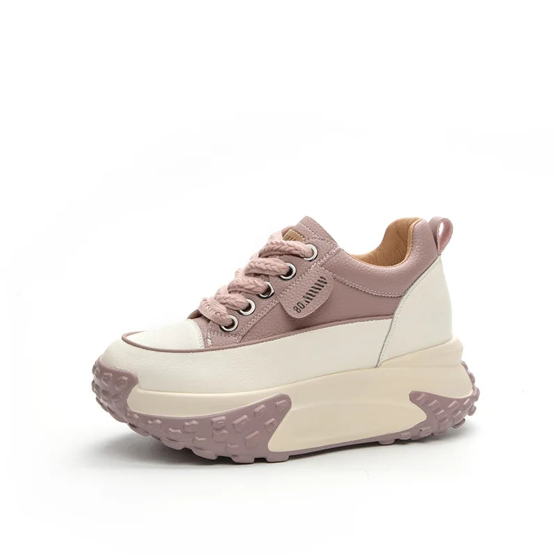 7cm Genuine Leather 2023 Platform Wedge Comfy Breathable Fashion Lace Women Chunky Sneakers Summer Hollow Leisure Female Shoes Purple